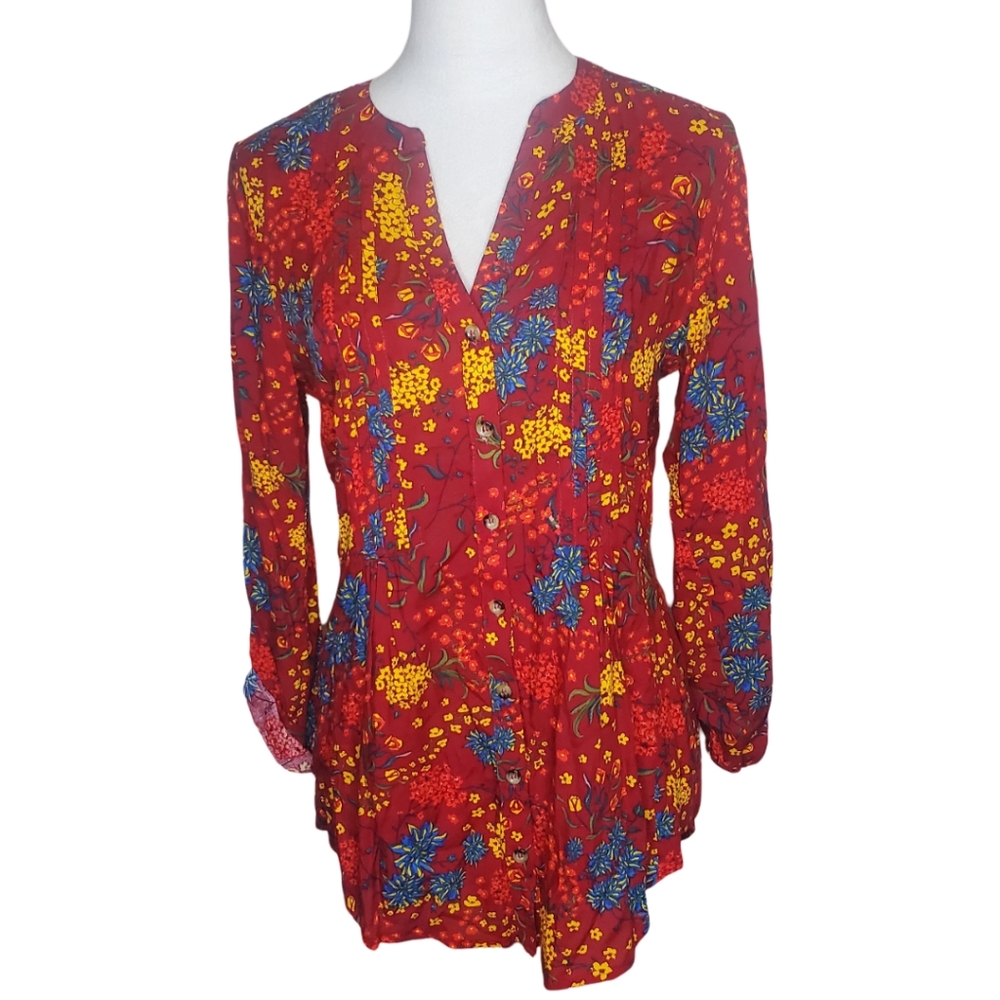 Maeve By Anthropologie Floral Button Front Top